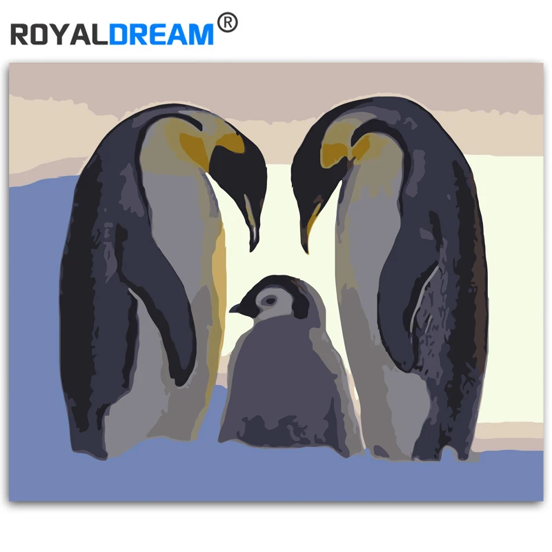 ROYALDREAM Penguin Family DIY Painting By Numbers Acrylic Paint By Numbers HandPainted Oil