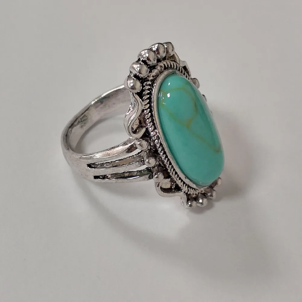 Bohemian Blue Stone Rings for Women Wedding Vintage Ring Antique Silver Color Rings Bague Femme Masculino Jewelry Anillos Z3X742