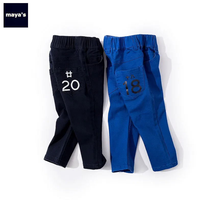 

Mayas Black 20 18 Straight Spring Basic Kids Pants Solid Color Pocket Denim Full Length Pants for Children Boys Pants 81163