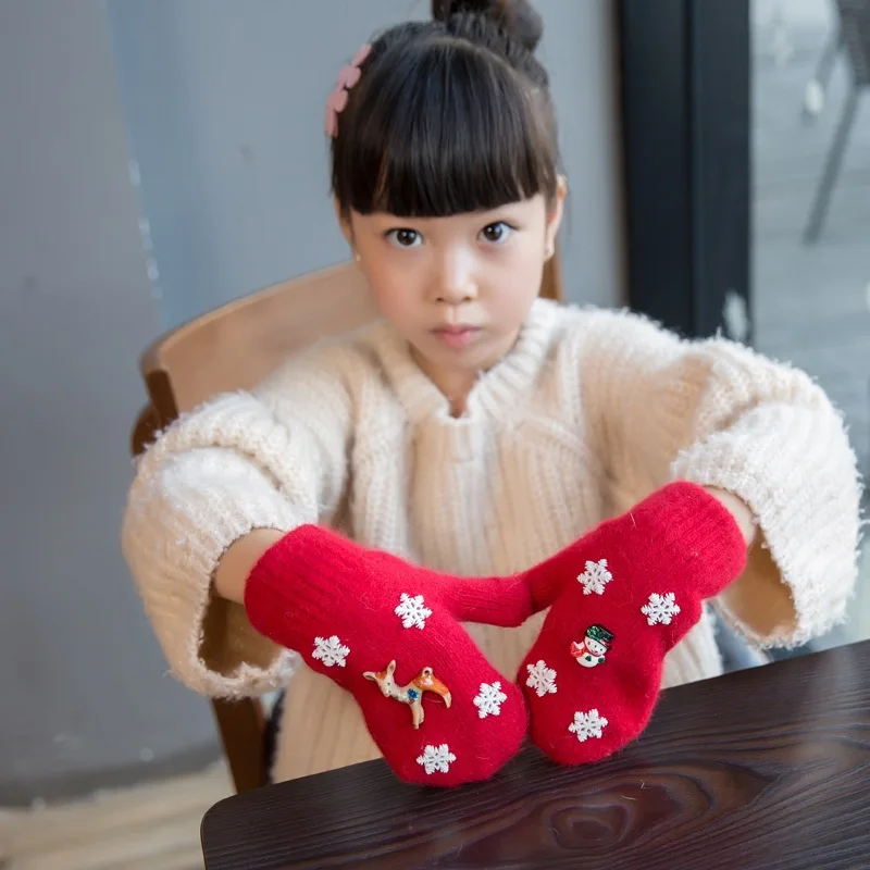 Осенние и зимние новые рождественские детские вязаные перчатки