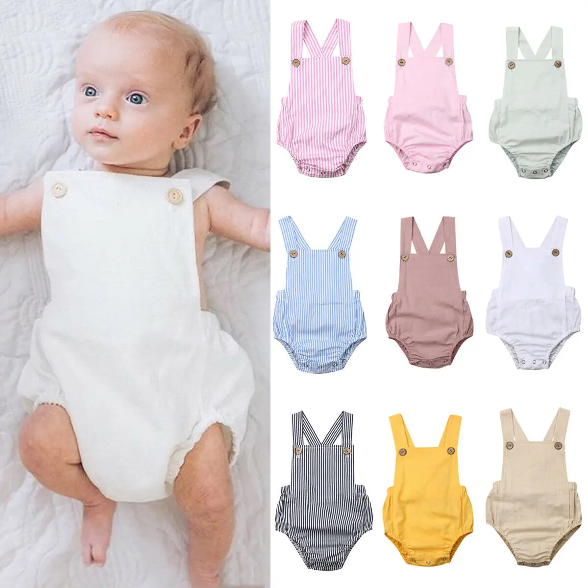 

Newborn Baby Clothes Kids Boy Girl Infant Romper Button Sleeveless Strappy Jumpsuit Playsuit Brief Fashion Casual Cotton Outfits