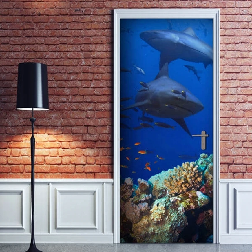 Креативные 3D наклейки на дверь в виде акул домашний декор сделай сам обои
