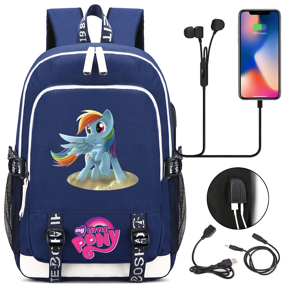 Дружба это волшебный пони Dash Пинки USB разъем для наушников для мальчиков и девочек школьная сумка для женщин подростков холст для мужчин ноутбук рюкзак - Цвет: 24