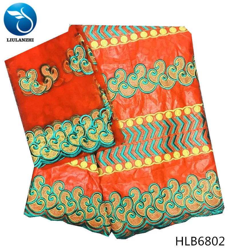 

LIULANZHI bazin riche getzner african fabric lace fabric new arrival orange 5yards cotton+2yards scarf 7yards/lot HLB68