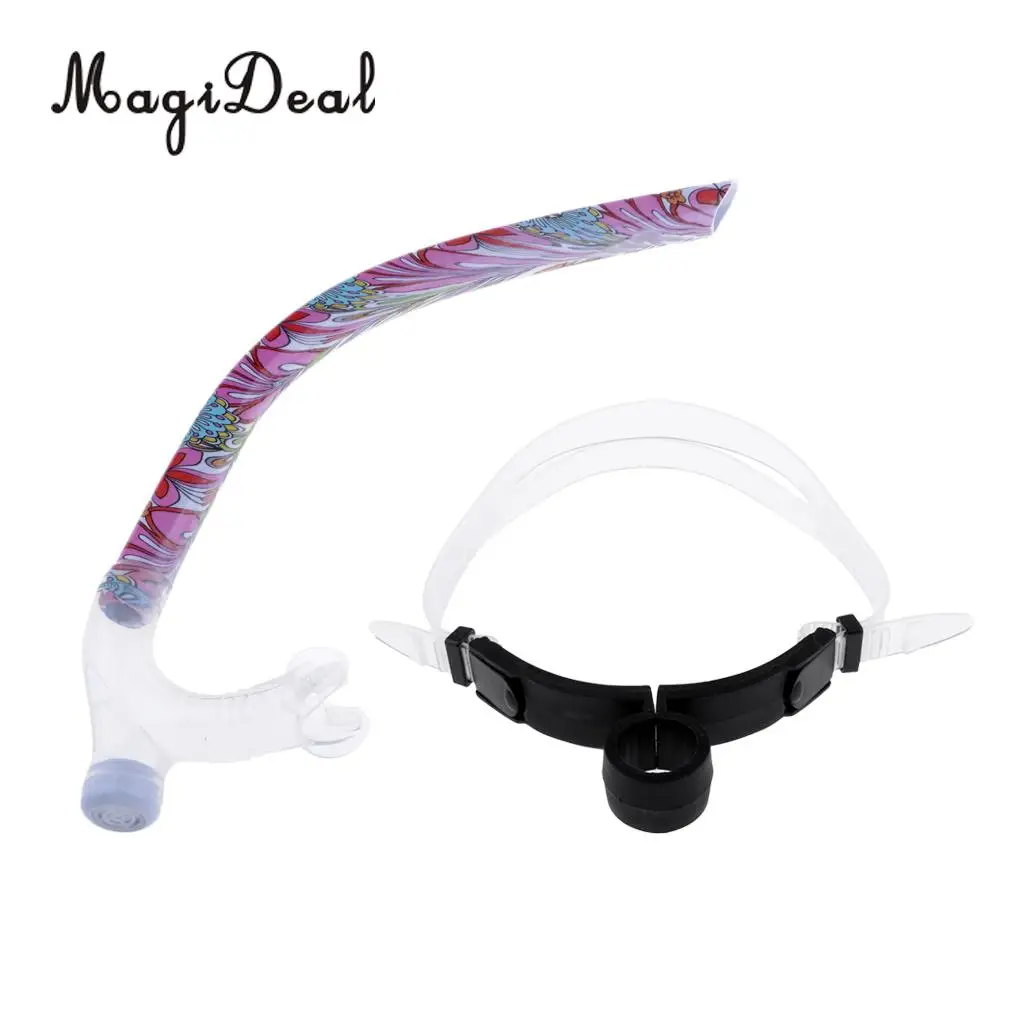 Front Snorkel for Swimmers Training - Center Mount Easy Breath Silicone Mouthpiece Swim Snorkel Tube With Adjustable Head Strap