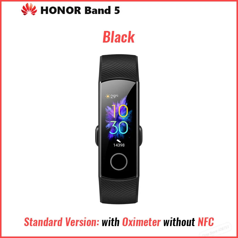 Умный Браслет huawei Honor Band 5 с кислородом крови, магическим экраном, спортивный браслет для здоровья, монитор для плавания, пульсометр, сон - Цвет: Honor Band 5 BLK