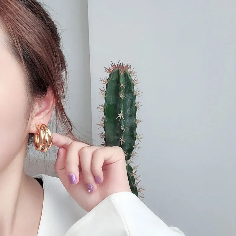 3 Layered Gold Silver Color Metal Earrings For Women Wedding Geometric Round Circle Statement Earing Fashion Jewelry Earrings