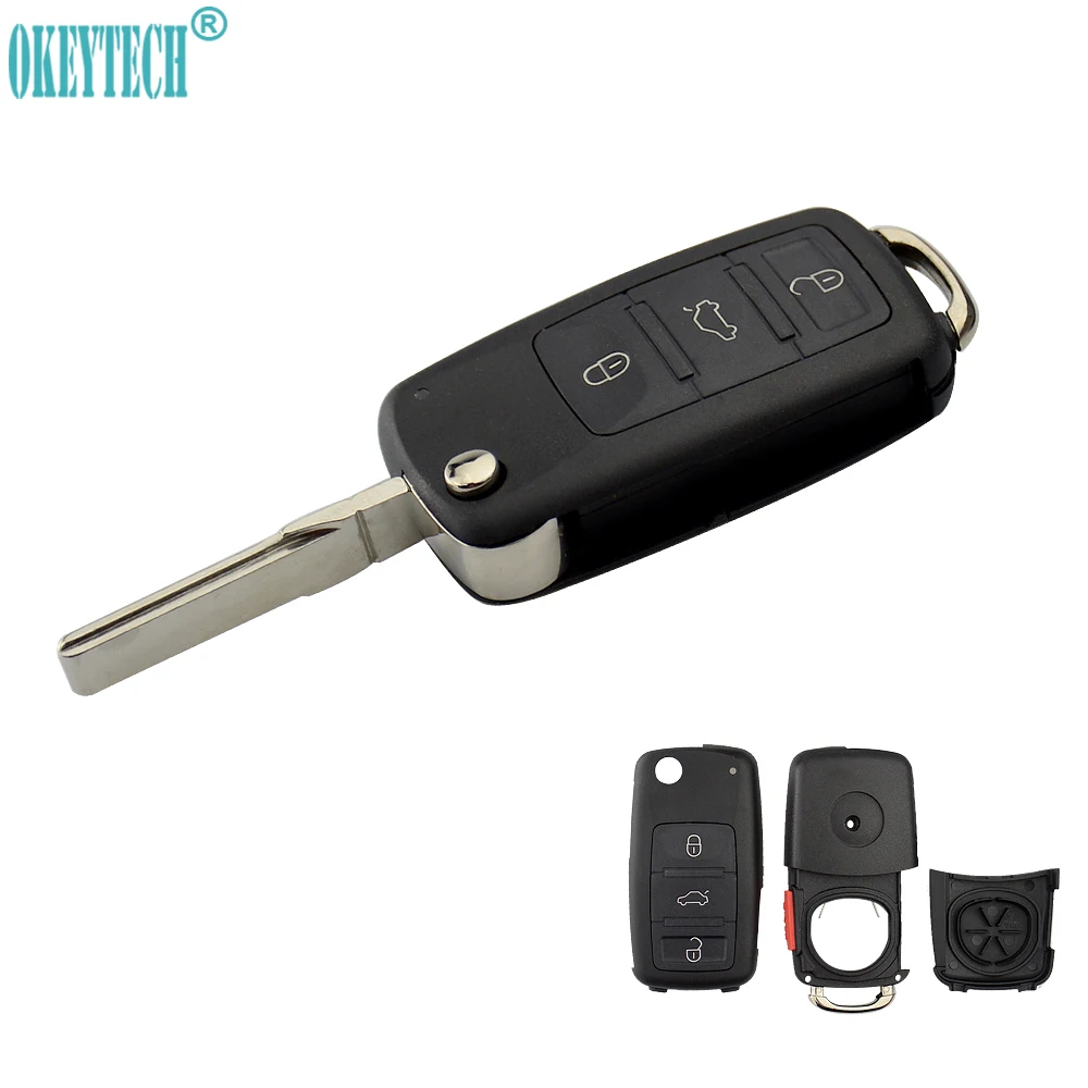 OkeyTech Switchblade Auto Replacement Case Fob Cover 3+ 1 Panic 4 Buttons Flip Remote Car Key Shell for VOLKSWAGEN VW Touareg