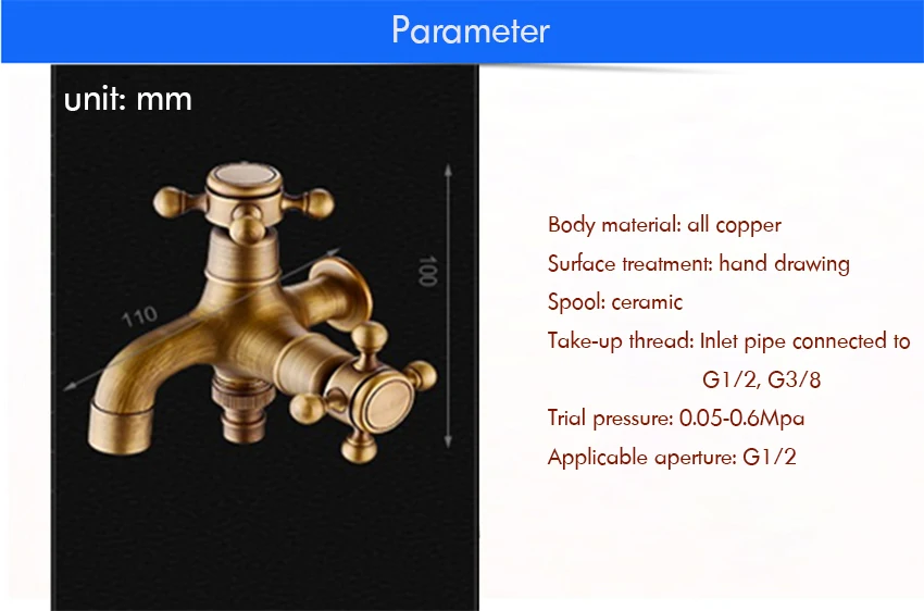 Античный латунный одиночный холодный кран двойного назначения кран для стиральной машины G1/2 настенное крепление двойные носики декоративный садовый кран