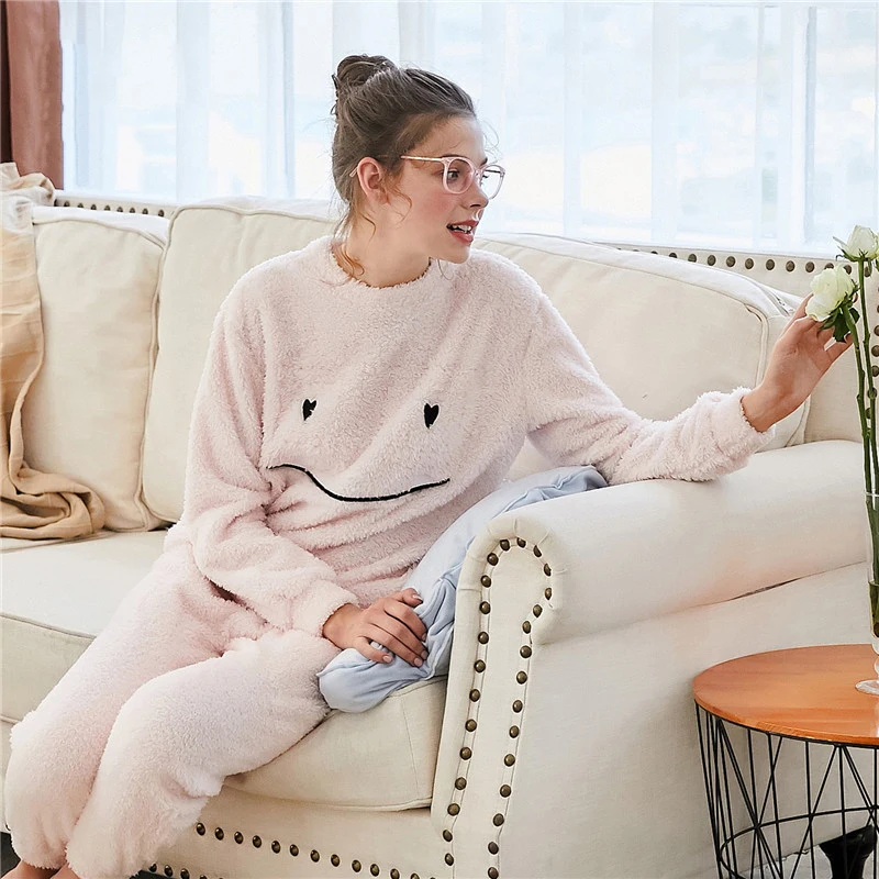 2018 г. Новые плотные Flanne зима Для женщин пижамные комплекты пижама с длинными рукавами милый мультфильм пижама женский Для женщин пижамы
