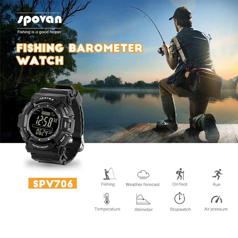 

Fishing Smart Watch Men Multifunctional LED Backlight Waterproof Altitude Meter Barometer Thermometer Wristwatch