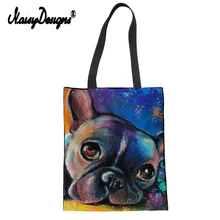 Складная сумка-шоппер для женщин День мертвых, цветная Женская одежда с принтом французского бульдога, Пляжная Эко сумка, сумки для покупок для мам
