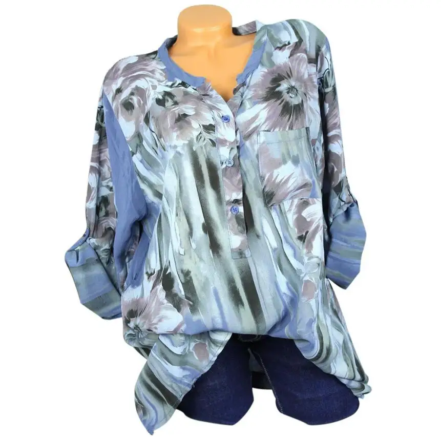 بلوزة قطن طويل الأكمام النساء قمصان دنيم أنيقة الخامس الرقبة زائد حجم أعلى 5XL كبيرة برشام و زر HQ عموما للنساء