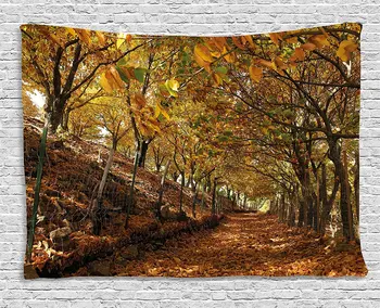 

Nature Tapestry Autumn Foliage Forest with Deciduous Trees Faded Fall Leaves Surreal Image, Wall Hanging for Bedroom
