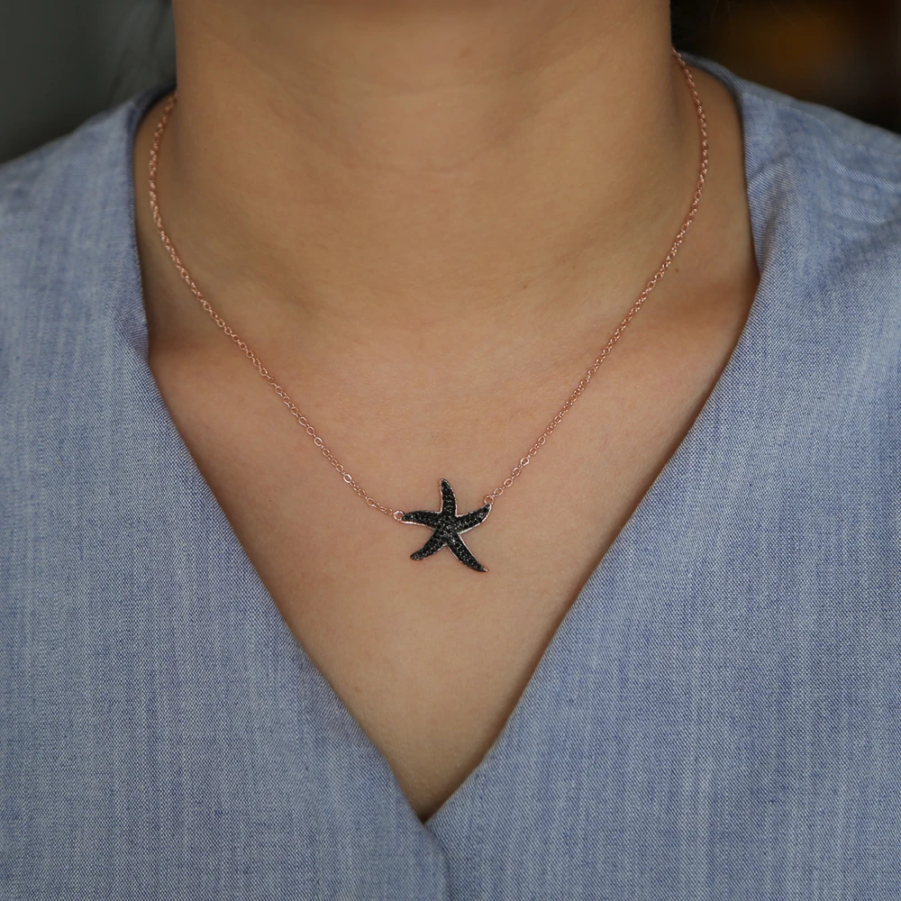 

Pendants Starfish necklace Pave black CZ Fashion Jewelry Thomas Style Trendy ROSE GOLD color Necklace Accessories Gift For Woman