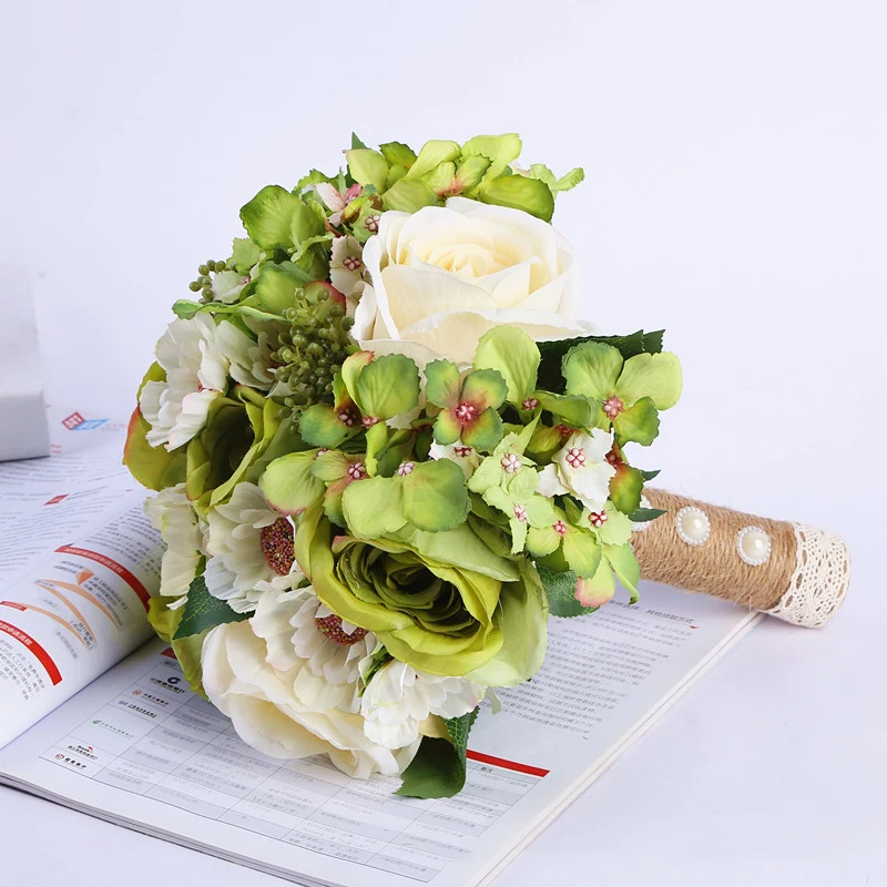 JAROWN Simulation Rose Wedding Bride Holding Flowers European Style Artificial High Quality Silk Fake Bouquets Home Decor Flores (9)