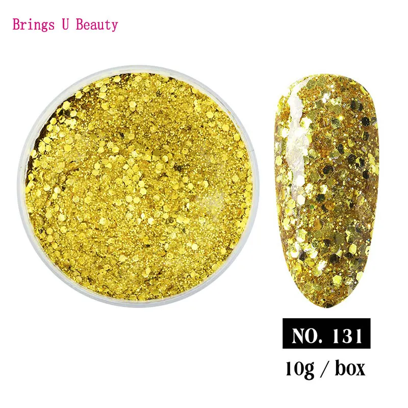 

10g Very Fine twinkling Golden Color Glitter Hexagonal Sequins Dipping Powder Without Lamp Cure Easy DIY Natural Dry No.B131