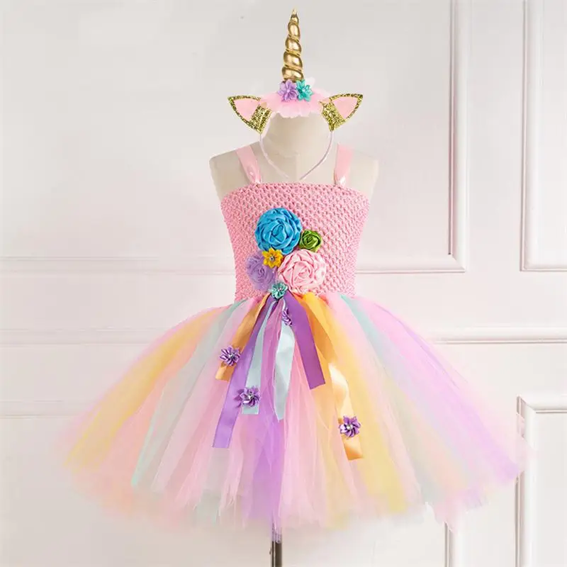 Детские платья для девочек; вечерние платья с единорогом; костюм Моаны; платье принцессы для девочек; детская одежда Эльзы; fantasia infantil vestidos - Цвет: Pink