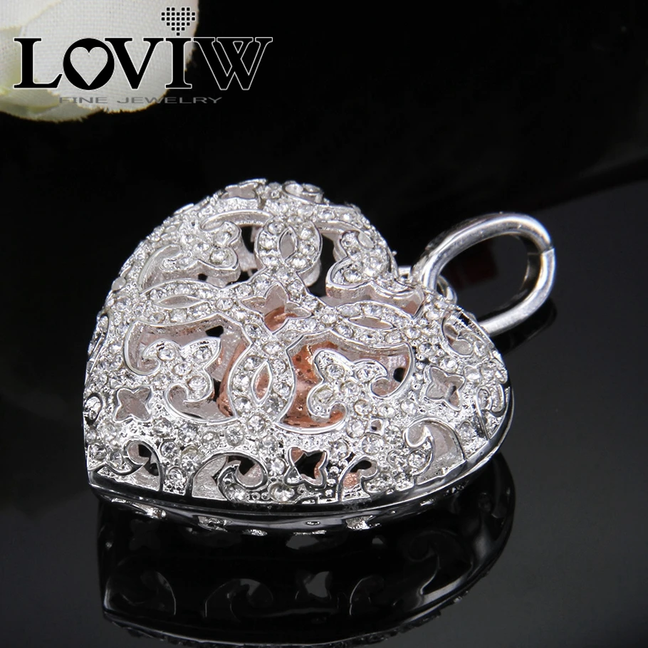 Vogue Openable Locket Heart with Rhinestone Pendant, 2017 Collection, Bijoux Jewelry Gift For