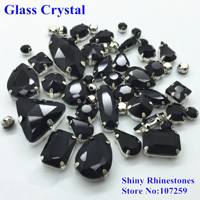 

TopStone Jet Black Color Glitter Glass Crystal Sew On Rhinestone With Claw Diy Colorful Dress Stones For Clothing