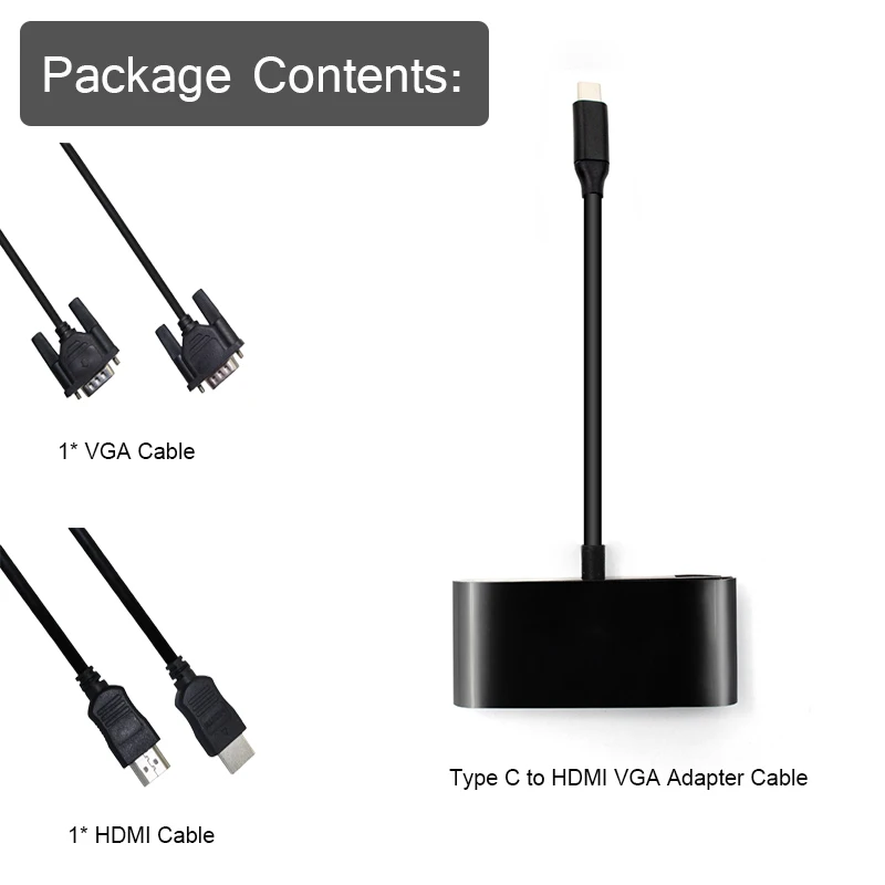 USB-C концентратор док-кабель адаптер usb type C к HDMI VGA концентратор адаптер 4K 3,5 мм USB2.0 3 в 1 для Macbook/pc/ноутбука HDMI& VGA кабель - Цвет: with HDMI VGA Cable