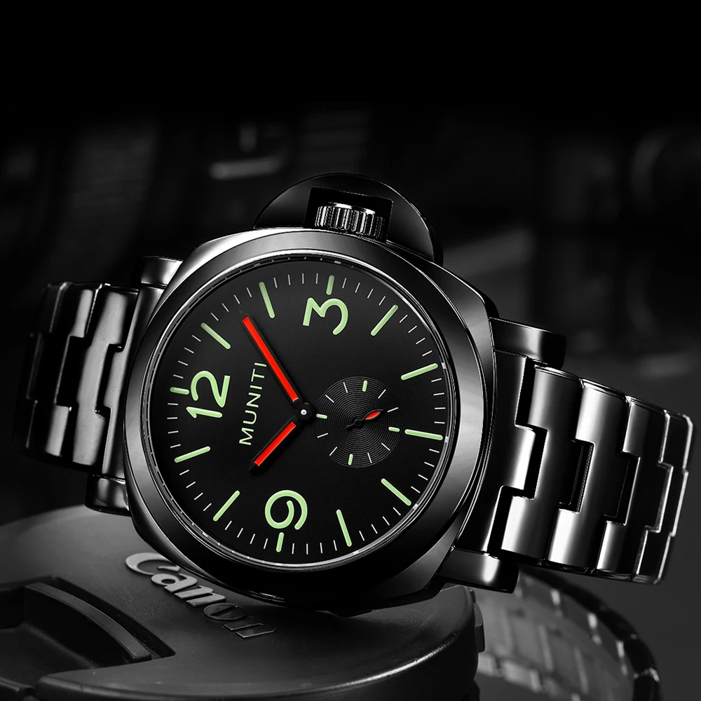 

2018 Men Watch Luminous Dial clear see time in Night Solid Band Shiny Red hand Watch for Men deportes Wrist Watch man