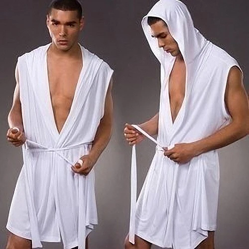 Модные для мужчин пикантные летние без рукавов пижамы Халат с капюшоном халат повседневные пижамы