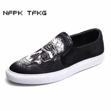 Мужские модные вечерние туфли из замши с 3D принтом в виде черепа; лоферы на плоской платформе; дышащие мужские туфли без застежки; sapatos