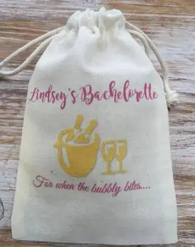 

personalized rustic wedding Party first aid Hangover Kit jewelry favor muslin Bags Bachelorette hen bridal shower favors