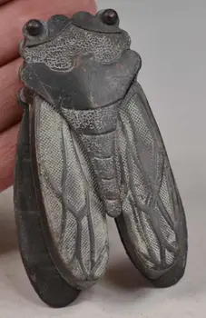 

Chinese ancient hand-carved copper cicada collection box free shipping