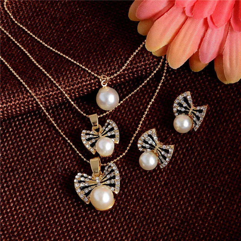 Комплект из колье серёг и кольца с искусственным жемчугом|imitation pearl jewelry set|fashion