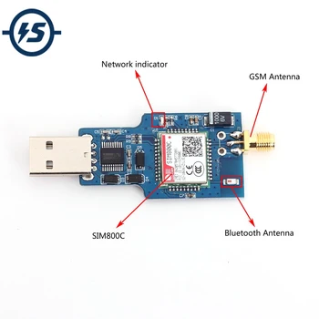 

USB To GSM GPRS SIM800C Wireless Bluetooth Computer Control Calling With Antenna Wireless Module Quad-Band