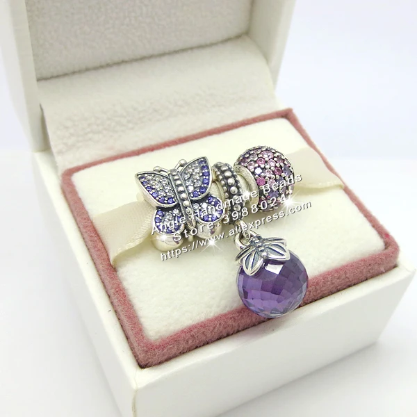 

3pcs Fashion S925 Silver Purple Faceted Pendant Charms Beads Jewelry Set Fit DIY Bracelets Necklaces Jewelry Making Woman Gift