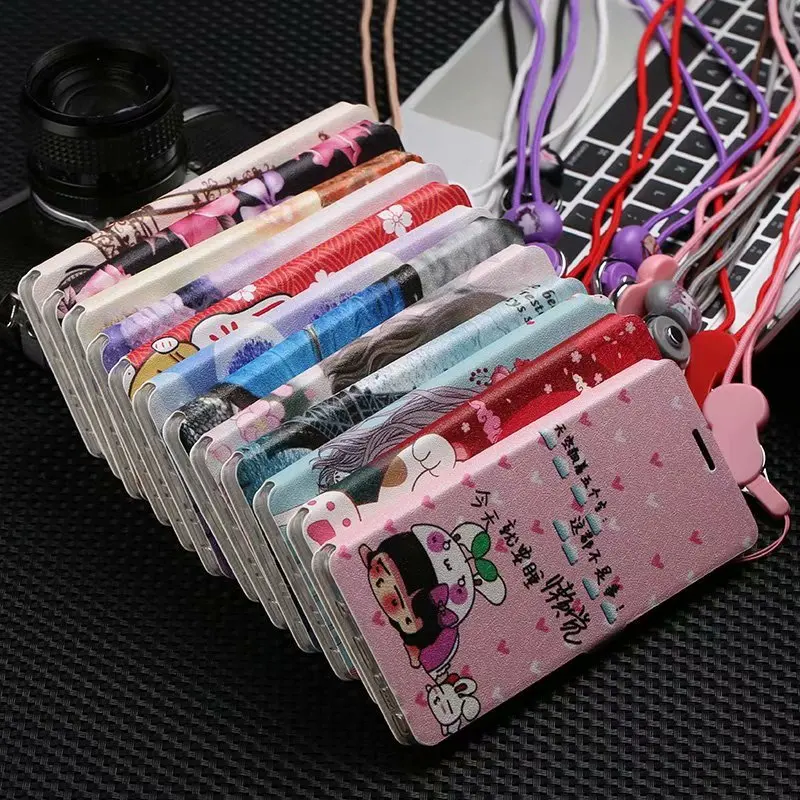 

For Samsung Galaxy Note9 case Cute Painted Flip Wallet Stand Leather Case Galaxy Note8 Pattern cover Soft Silicone case strap