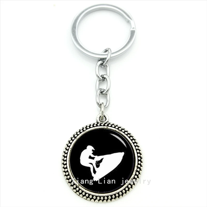 

Exquisite popular sports style keychain vintage accessories black and white Sport Jetski Jump key ring jewelry father gift T606