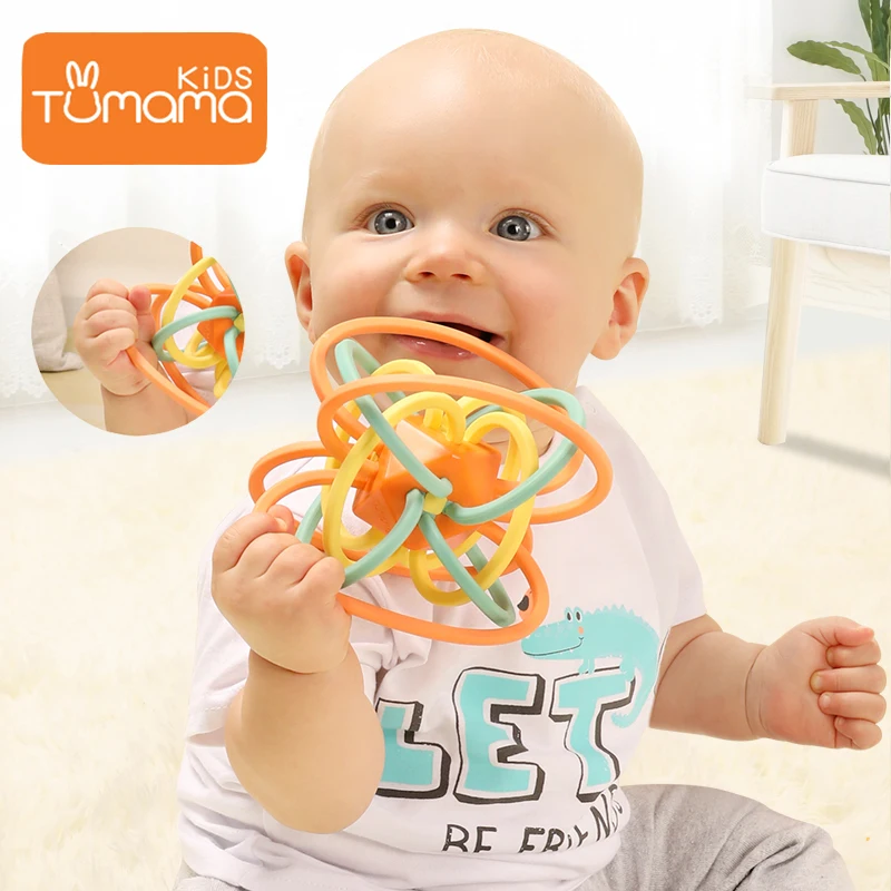 Tumama Baby Rattles Silicone DIY Educational Multilateral Rattle Ball With Rattles For Baby Handbell With Teether For Newborns  