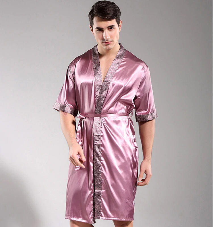 2018 Новинка весны роскошный халат мужские принт бесплатная Размеры шелковый атлас пижамы кимоно лето мужской ночной рубашке Китайский