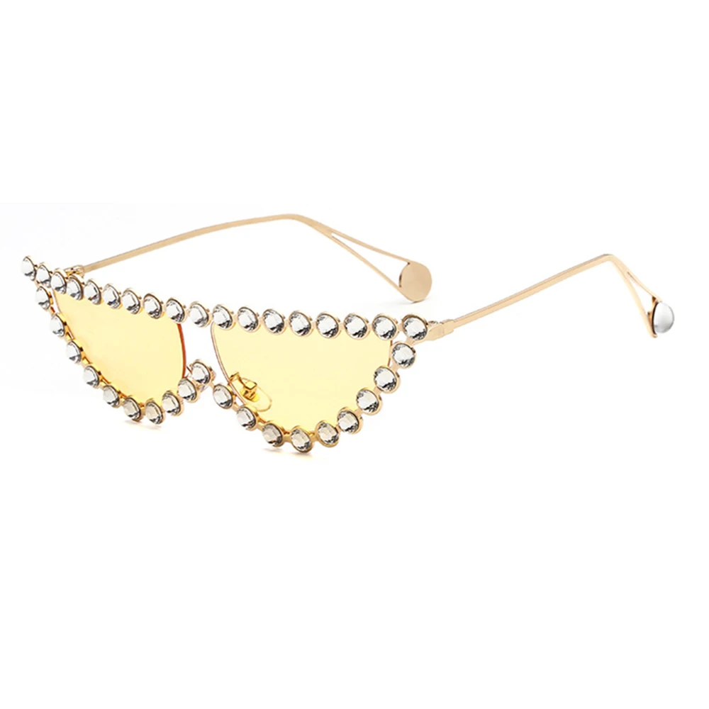 KeiKeSweet, роскошные брендовые дизайнерские женские прозрачные Модные солнцезащитные очки, стразы, итальянские солнцезащитные очки «кошачий глаз» - Цвет линз: Gold Yellow