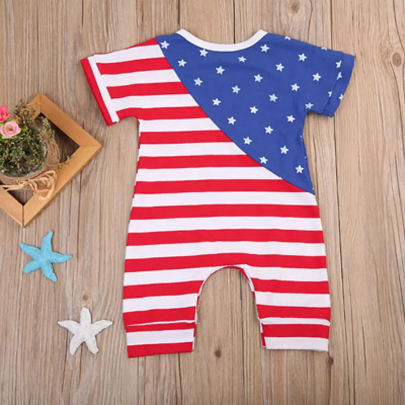 Flag Print Summer Newborn Baby Boy Girl Outfits Clothes Cotton Romper Jumpsuit Body suit Sunsuit Short Sleeve Clothes For Baby