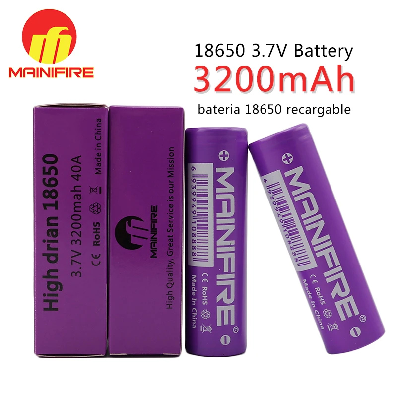 1 шт./лот оптовая цена Mainifire 18650 3200mah 40A 3 7 V литий ионная аккумуляторная батарея