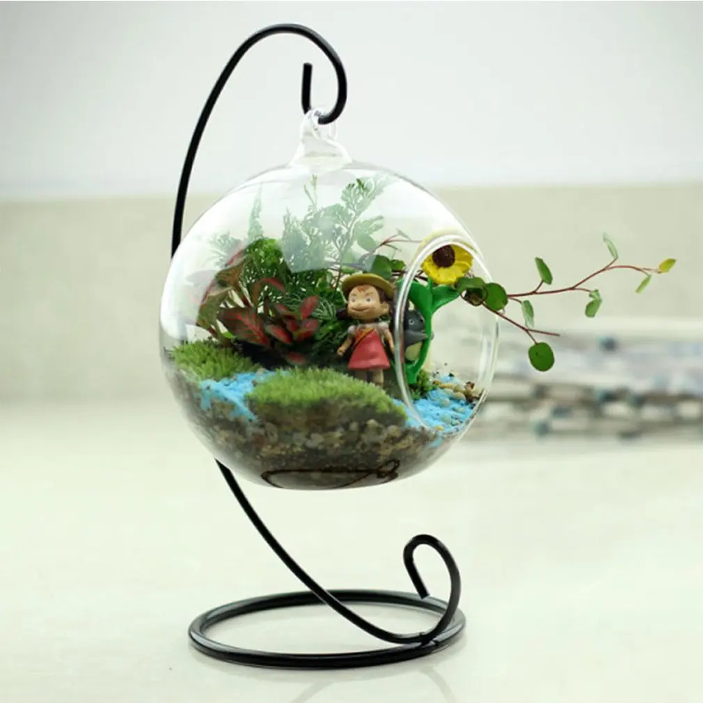 DIY Clear Round Ball With One Hole Hydroponic Plant Flower Hanging Glass Vase Container Home Garden Decoration