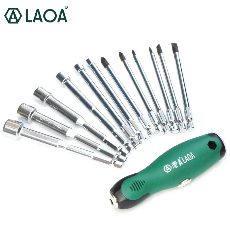 LAOA CR-V 12 In 1 Socket Screwdriver Kit 6 Sockets And 6 Screwdriver Bit Set Hand Tools Slotted  Torx  Phillips Bits