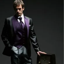 Подгоняйте блестящий черный красивый фрак для жениха, мужские свадебные костюмы для выпускного вечера(куртка+ брюки+ жилет+ галстук) NO: 076