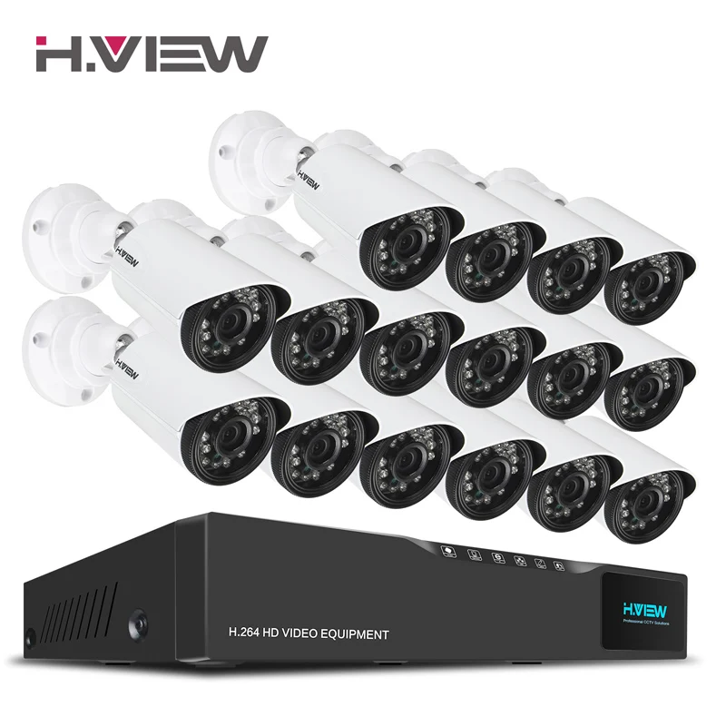 Prix H. vue 16CH Surveillance Système 16 720 p Sécurité Extérieure Caméra 16CH CCTV DVR Kit Vidéo Surveillance iPhone Android Vue À Distance