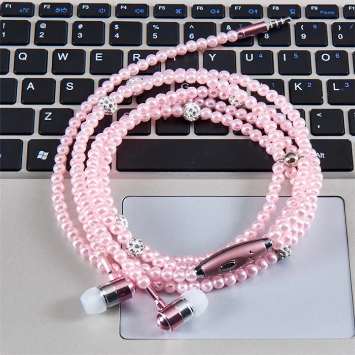 Luxury Bling Pearl Necklace In ear Earphones Earbuds sport headset for
