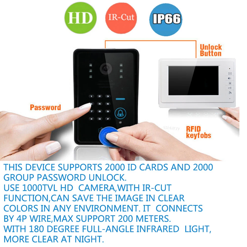 SmartYIBA " TFT lcd беспроводной RFID пароль дистанционного проводной видео домофон комплект IR-CUT 1000TVL камера ночного видения