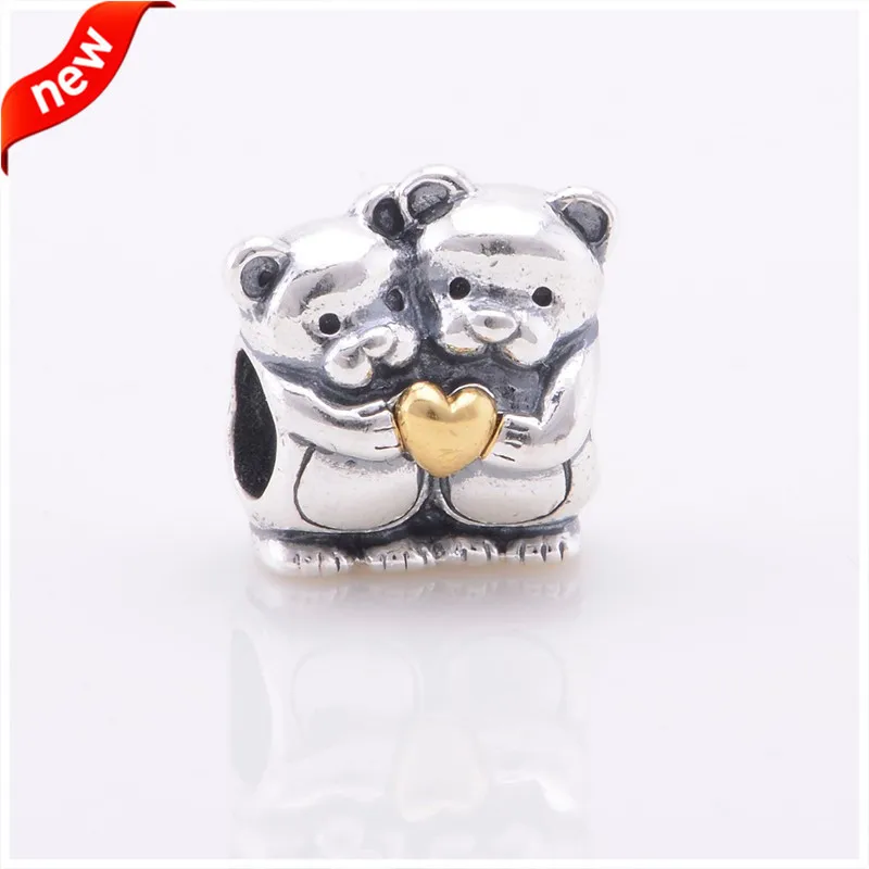 

Beads Genuine 925 Sterling Silver Fits Pandora Bracelets Teddy bears with 14K Heart Charms Bead for Jewelry Making pulseira