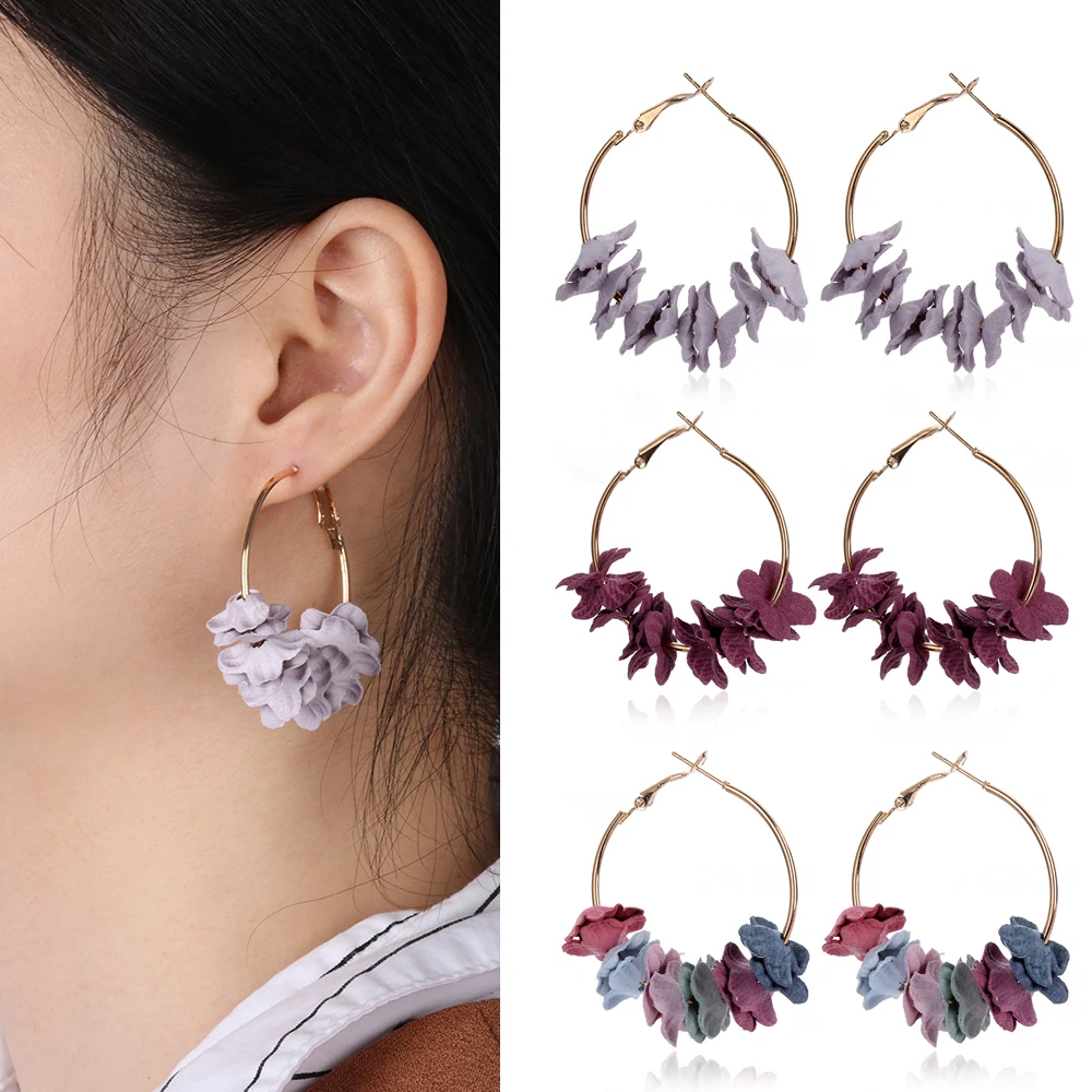Buy 1Pair 4*4cm Elegant Women Fabric Flower Hoop