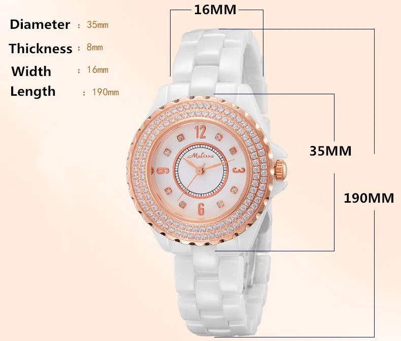 MELISSA Brand Designer Full Ceramic Bracelet Watch Healthy Anti-allergy Women Dress Wristwatch Crystals Reloj Montre Femme F8011
