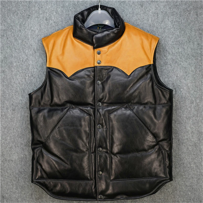 Жилет из коровьей кожи мужской жилет воловьей теплый утиного пуха|leather vest men|down